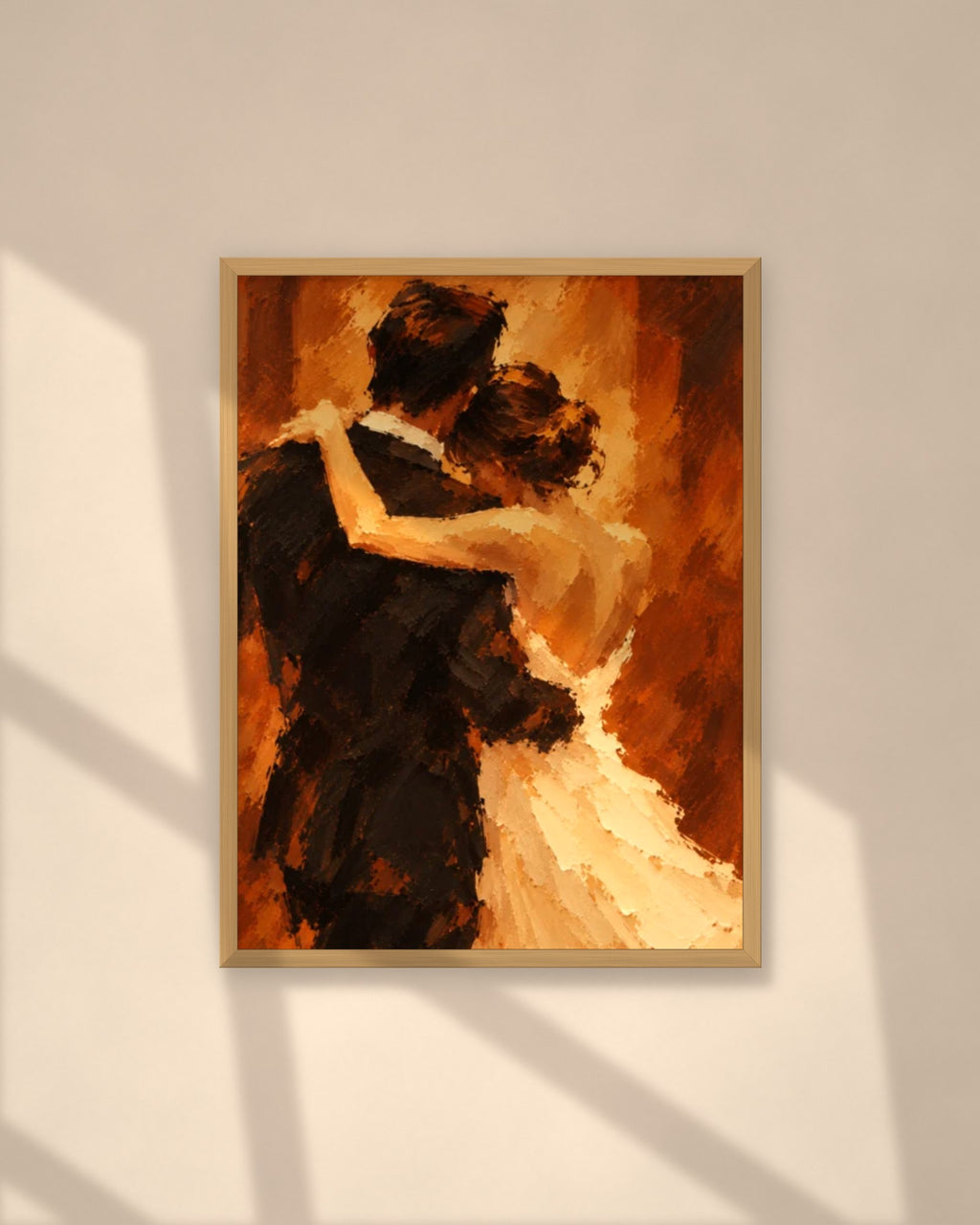 After Hours art print in a natural oak frame on a warm plaster wall