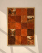 Autumn Rust Tiles art print in a natural oak frame on a warm plaster wall