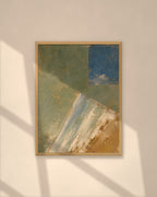 Olive & Ochre art print in a natural oak frame on a warm plaster wall