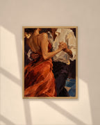 Slow Dance art print in a natural oak frame on a warm plaster wall