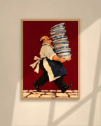 Tall Order art print in a walnut frame above a brown leather Chesterfield armchair